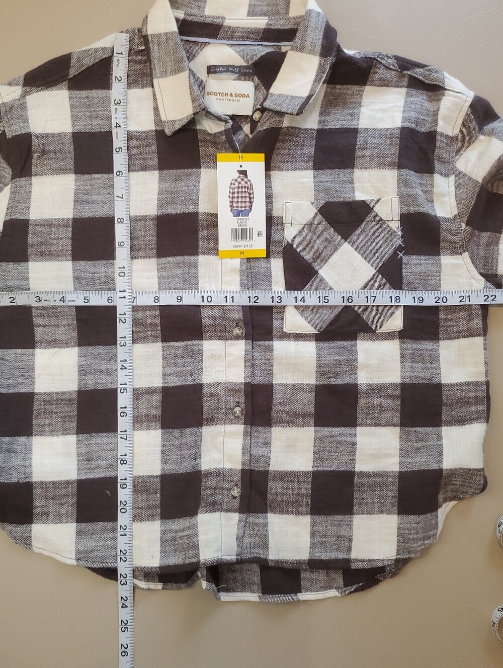 NWT Scotch & Soda Brown & Cream Check Women's Button-Up Flannel Shirt Size MED - Picture 9 of 10
